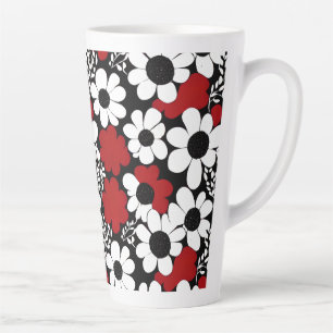 Pretty Floral Pattern in Red, Black and White Latte Mug