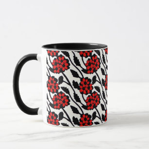 Pretty Floral Pattern in Red, Black and White Mug