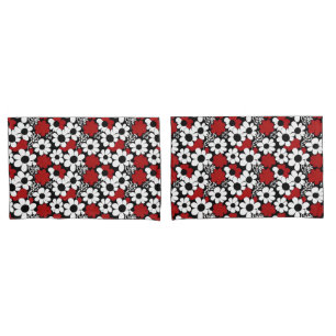 Pretty Floral Pattern in Red, Black and White Pillowcase