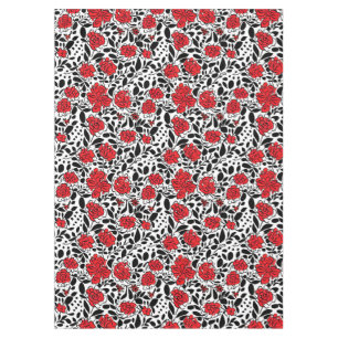 Pretty Floral Pattern in Red, Black and White Tablecloth