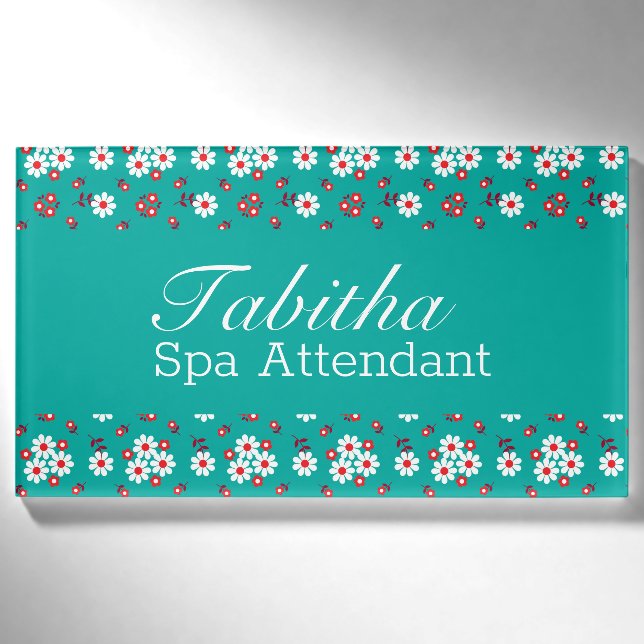 Pretty Floral Pattern on Aqua  Badge (Front)