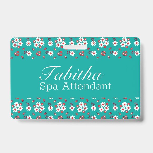 Pretty Floral Pattern on Aqua  Badge (Front)