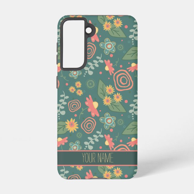 Pretty Floral Pattern Personalize Name Fun Samsung Galaxy S21 Case (Back)