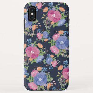 Pretty Floral Pattern - Pink Purple Dark Blue iPhone XS Max Case