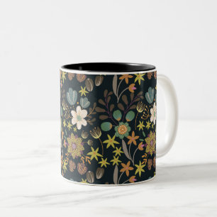 Pretty Floral Pattern Two-Tone Coffee Mug