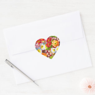 Pretty Floral Pattern Vintage Girly Teal Primrose Heart Sticker