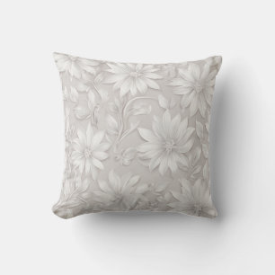 Pretty Floral Patterned Natural White Elegant Chic Throw Pillow