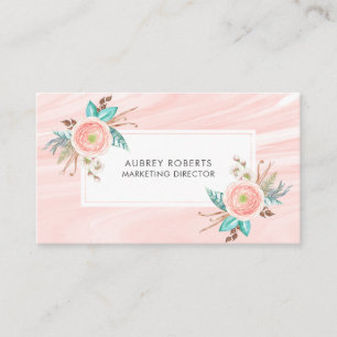 Pretty Floral Peach Watercolor Professional Business Card