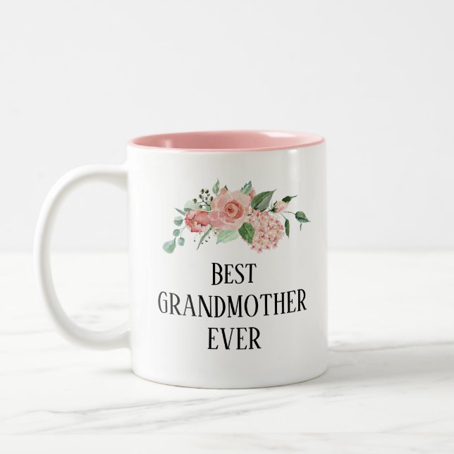 Pretty floral Personalised  best Grandmother ever Two-Tone Coffee Mug (Left)