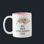 Pretty floral Personalized Great granddaughter  Two-Tone Coffee Mug<br><div class="desc">Pretty floral personalised best Great grandaughter  Ever Mug. Guaranteed to raise a smile,  and to make your family member feel loved and special © Julie McIver</div>