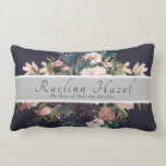 Pretty Floral Personalized Meaning Baby Girl Name Lumbar Pillow<br><div class="desc">Beautiful and elegant floral design with soft pink, mauve, and blue flowers on a deep navy blue baby girl name nursery cotton pillow! This makes the perfect Baby Shower gift as You can Personalize Baby Girl's Name and Also The Meaning of Her Name can Be Customized! What a beautiful decorating...</div>