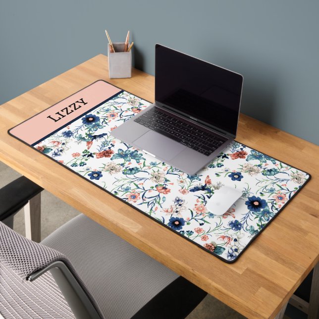 Pretty Floral Personalized Name Desk Mat (Office 2)