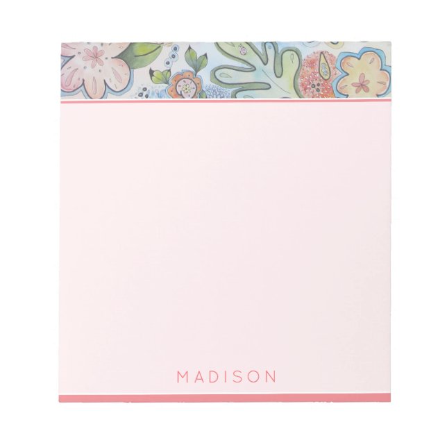 Pretty Floral Personalized Notepad Stationery (Front)