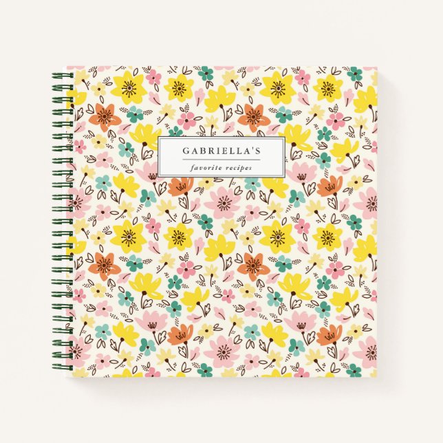 Pretty Floral Personalized Recipe Notebook (Front)