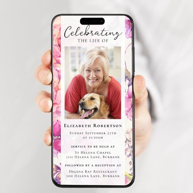 Pretty Floral Photo Funeral Digital Invitation (Creator Uploaded)