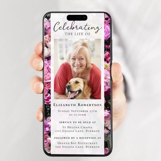 Pretty Floral Photo Funeral Digital Invitation (Creator Uploaded)