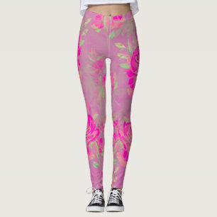 Pretty Floral Pink and Green Leggings