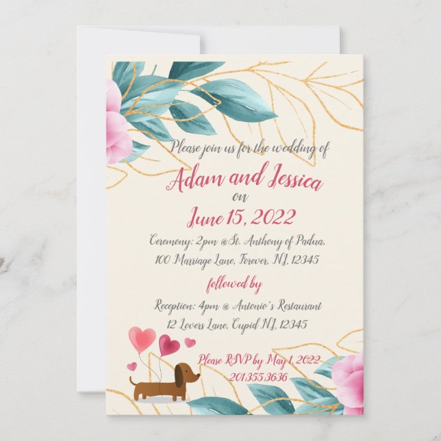 Pretty Floral Pink Gold Wedding  Invitation (Front)
