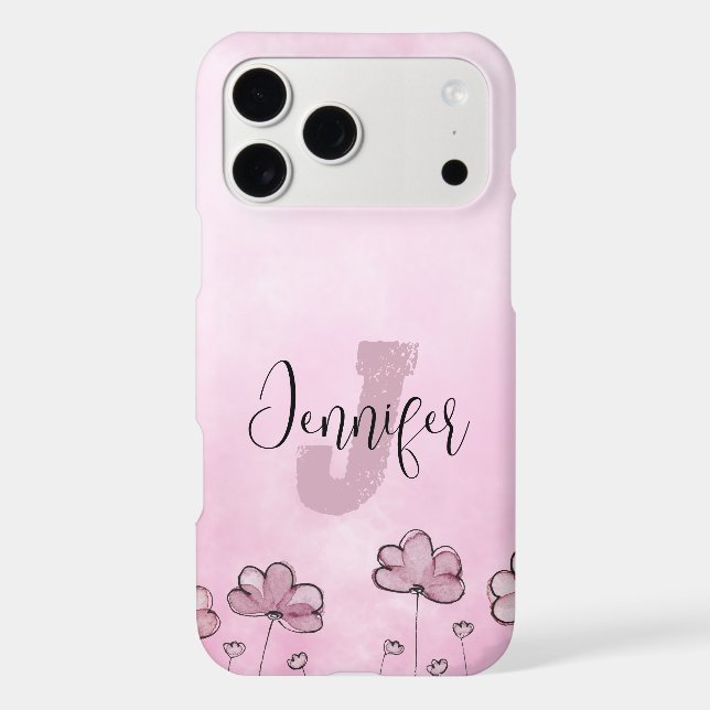 Pretty Floral Pink Purple Custom Name & Monogram   (Back)