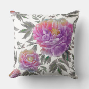 Pretty Floral Pink/Purple Watercolor Pillow