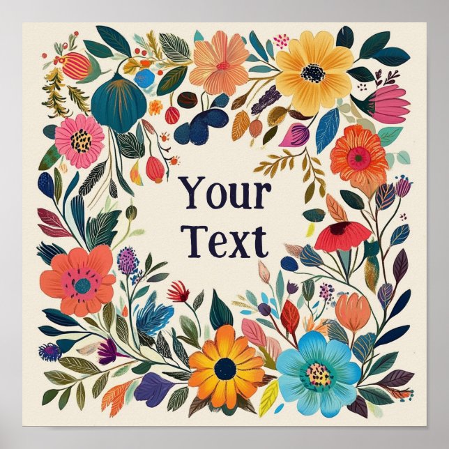 Pretty Floral Poster - Customizable - Folk Art (Front)