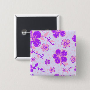 Pretty Floral Print Purple and Pink on Lavender 2 Inch Square Button