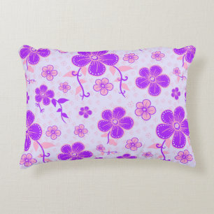Pretty Floral Print Purple and Pink on Lavender Accent Pillow