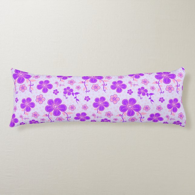 Pretty Floral Print Purple and Pink on Lavender Body Pillow (Front)