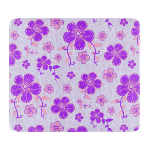 Pretty Floral Print Purple and Pink on Lavender Cutting Board