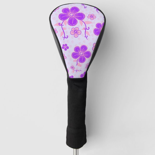 Pretty Floral Print Purple and Pink on Lavender Golf Head Cover (Front)
