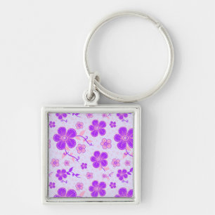 Pretty Floral Print Purple and Pink on Lavender Keychain