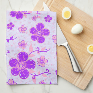 Pretty Floral Print Purple and Pink on Lavender Kitchen Towel