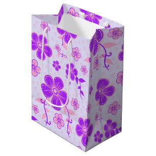 Pretty Floral Print Purple and Pink on Lavender Medium Gift Bag