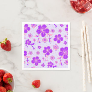 Pretty Floral Print Purple and Pink on Lavender Napkin