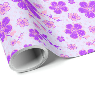 Pretty Floral Print Purple and Pink on Lavender Wrapping Paper