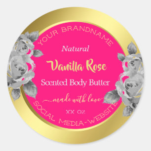 Pretty Floral Product Packaging Labels Gold & Pink