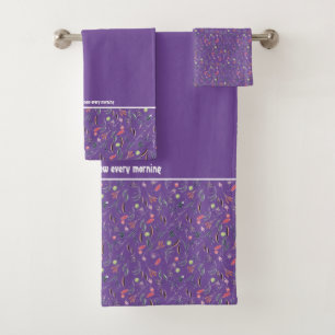 Pretty Floral PURPLE Customizable Scripture Bath Towel Set