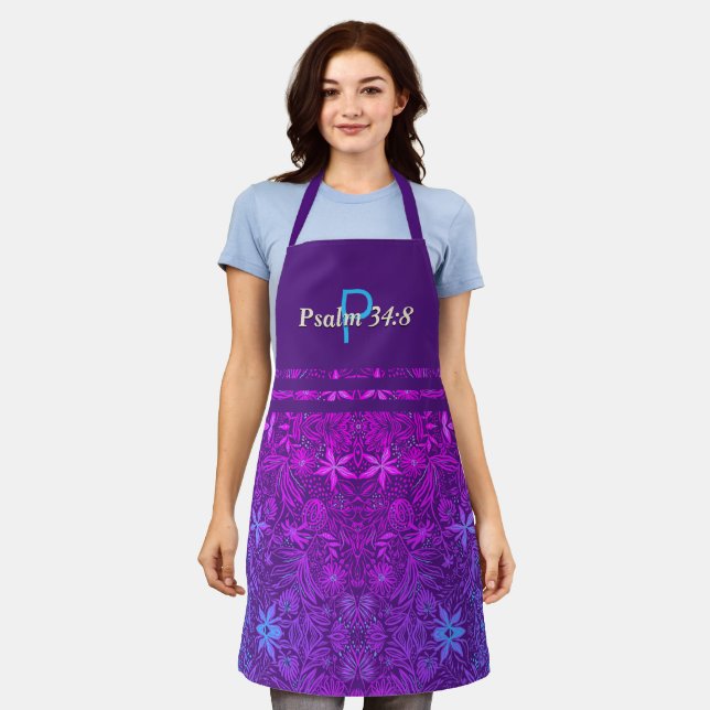 Pretty | Floral Purple | Monogram Personalized Apron (Worn)