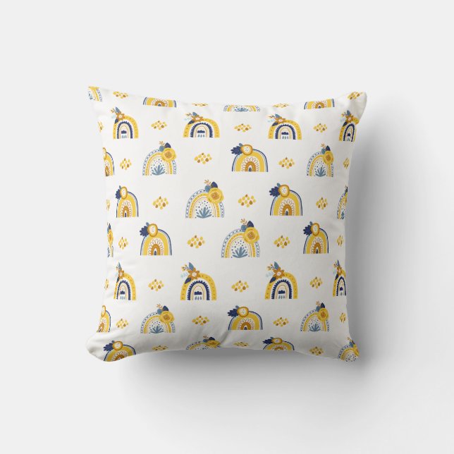 Pretty Floral Rainbow Summer Pattern Throw Pillow (Front)