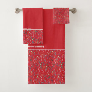 Pretty Floral RED Customizable Scripture Bath Towel Set