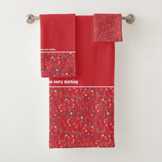 Pretty Floral RED Customizable Scripture Bath Towel Set (Insitu)