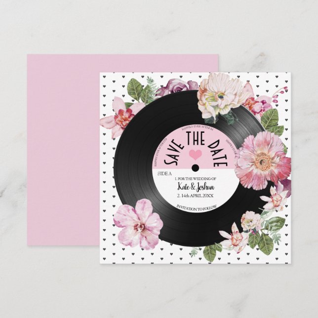 Pretty floral retro vinyl Save the Date Wedding  Invitation (Front/Back)