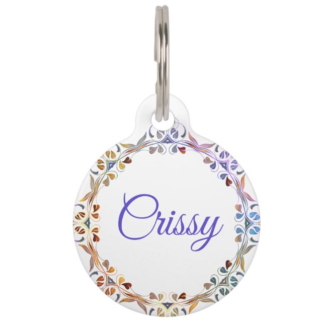 Pretty Floral Round Pet Tag (Front)