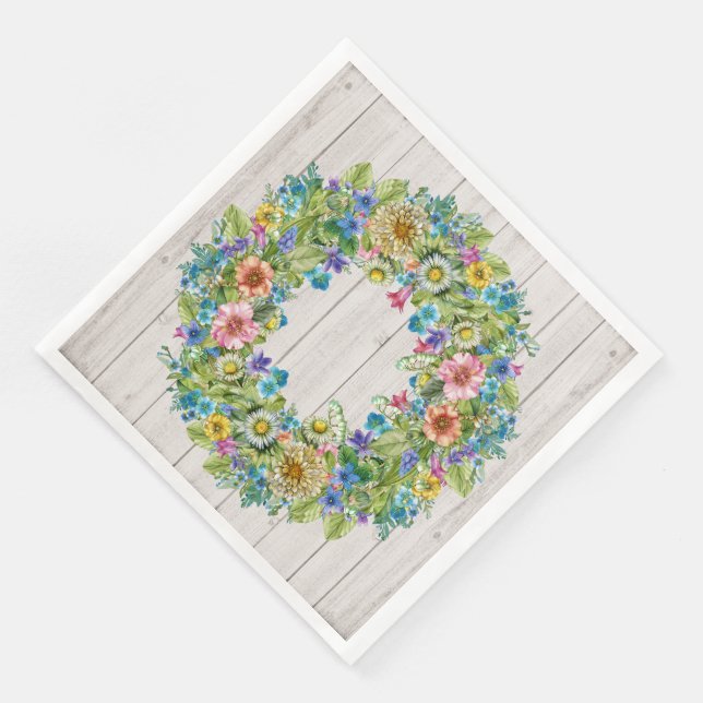 Pretty Floral Rustic Party Goods Napkins (Corner)
