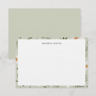 Pretty Floral Sage Green Gold Botanical Pattern Thank You Card