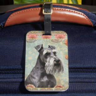 Pretty Floral Schnauzer Luggage Tag