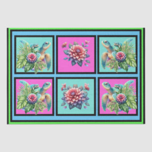 Pretty Floral Sea Turtles Tile Pattern Decoupage Tissue Paper