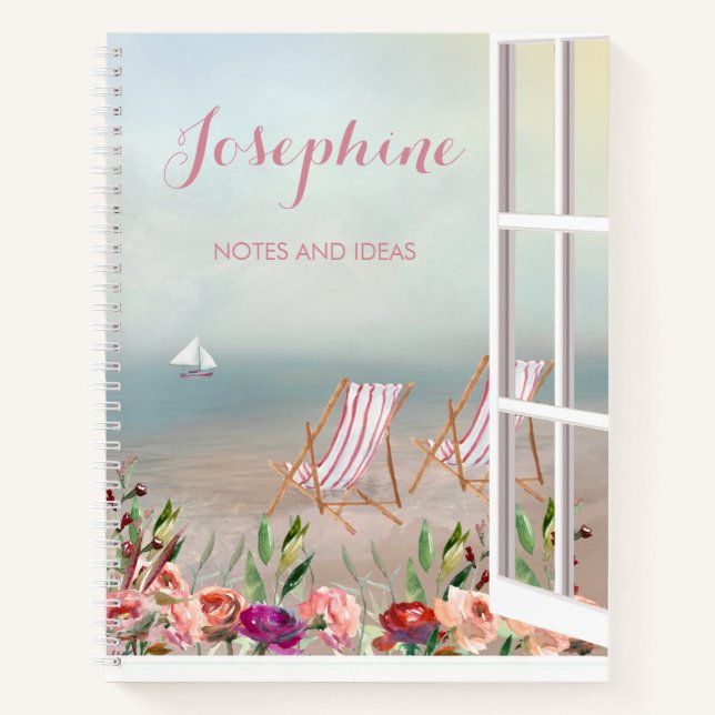 Pretty Floral Seascape Journal Notebook (Front)