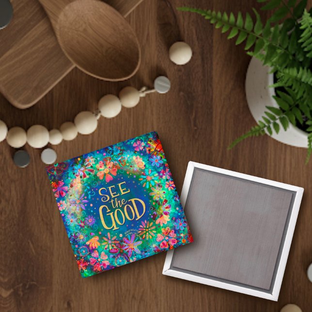 Pretty Floral See the Good Colourful Inspirivity Magnet (Creator Uploaded)