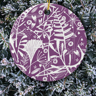 Pretty Floral Silhouette Botanical Ceramic Ornament
